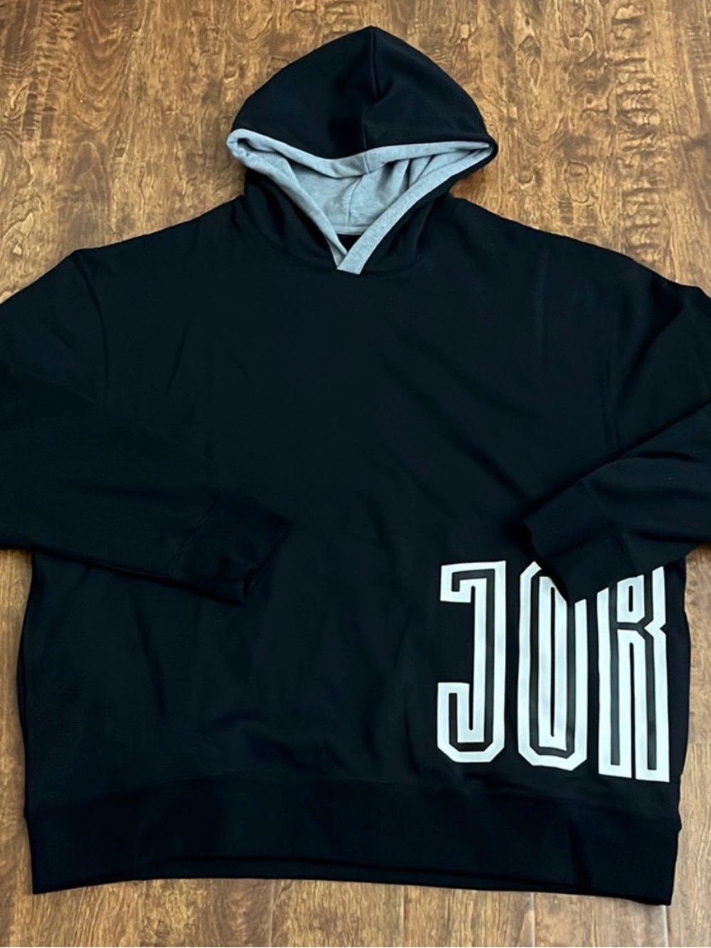 Jordan Black Hoodie with Gray Hood Lining and White Graphic